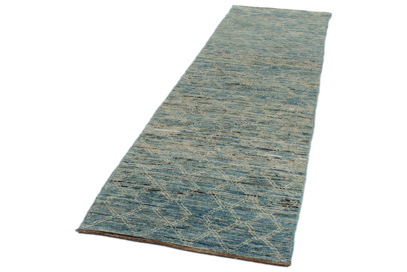 3x9 Blue and Ivory Modern Contemporary Runner