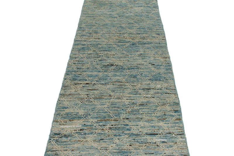 3x9 Blue and Ivory Modern Contemporary Runner