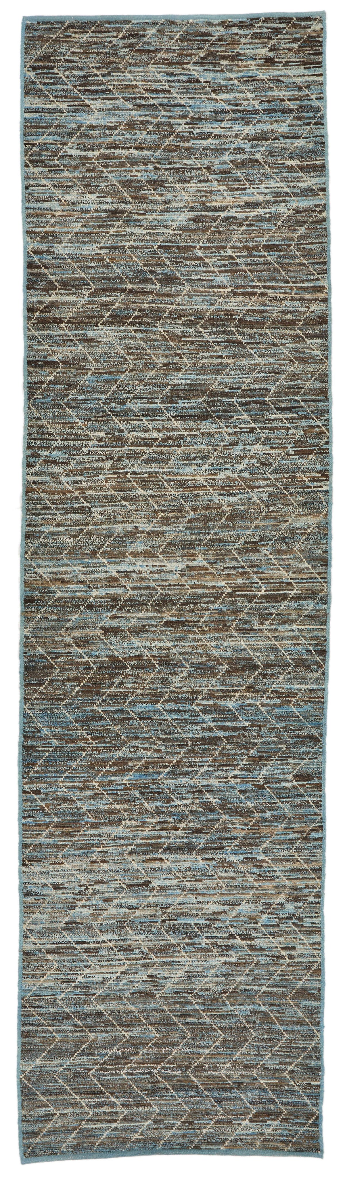 3x11 Blue and Brown Modern Contemporary Runner