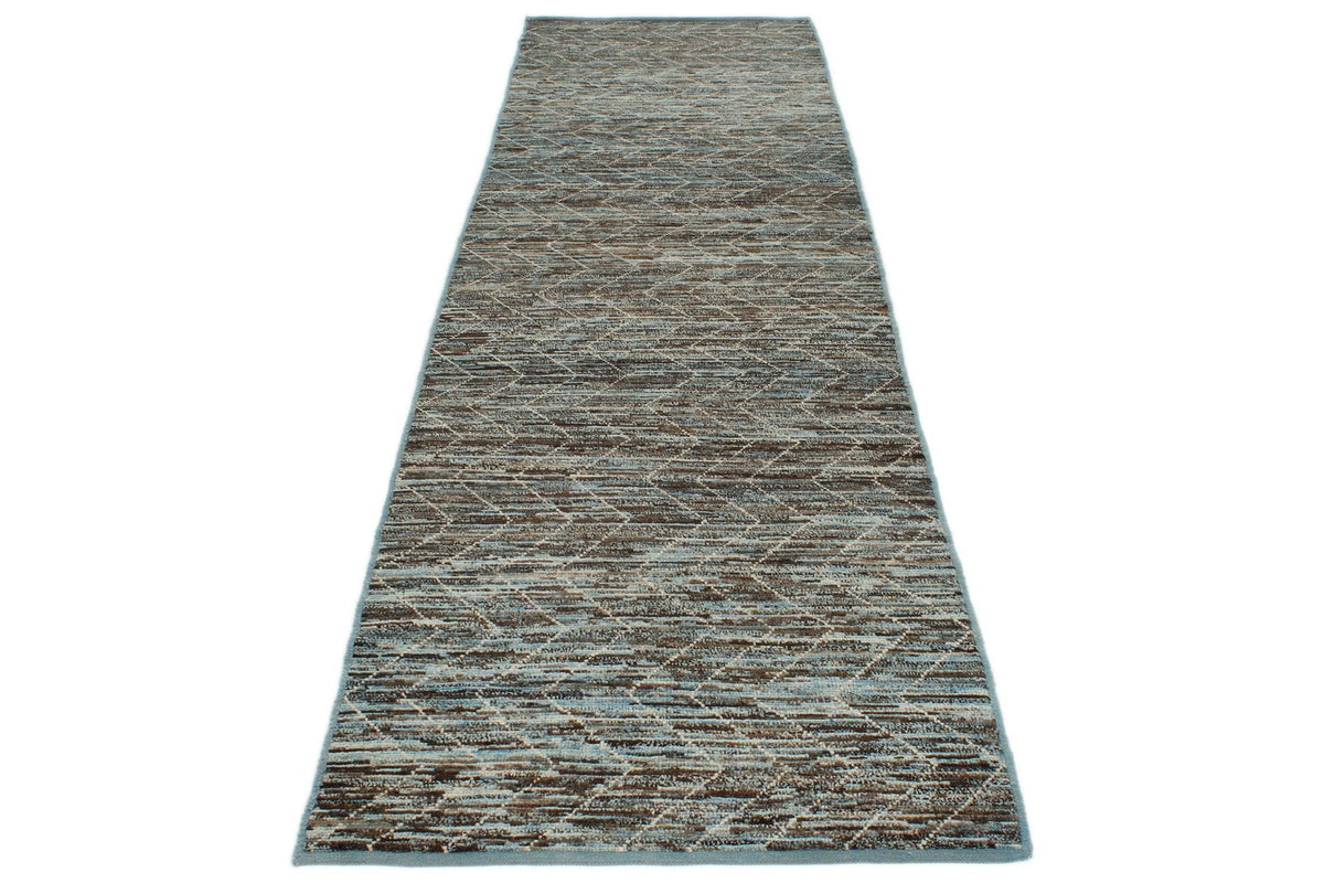 3x11 Blue and Brown Modern Contemporary Runner