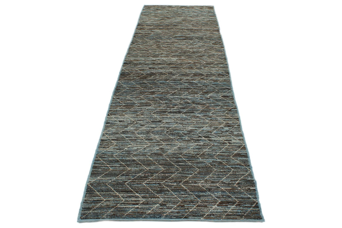 3x11 Blue and Brown Modern Contemporary Runner