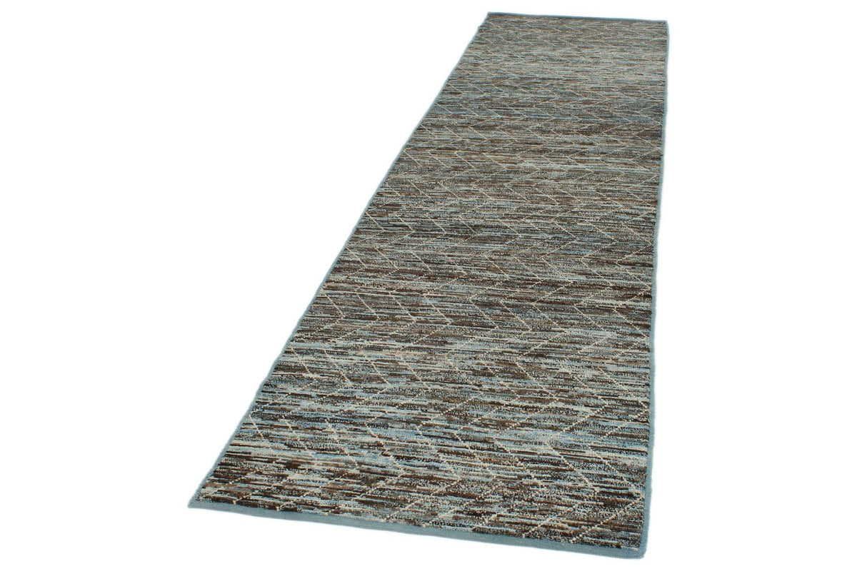 3x11 Blue and Brown Modern Contemporary Runner