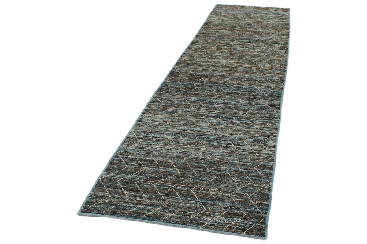 3x11 Blue and Brown Modern Contemporary Runner