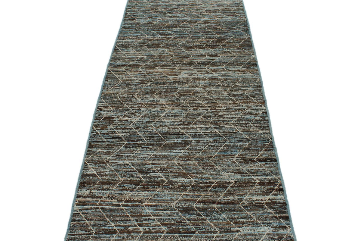 3x11 Blue and Brown Modern Contemporary Runner