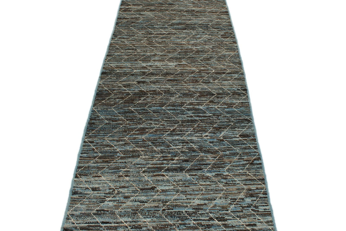3x11 Blue and Brown Modern Contemporary Runner