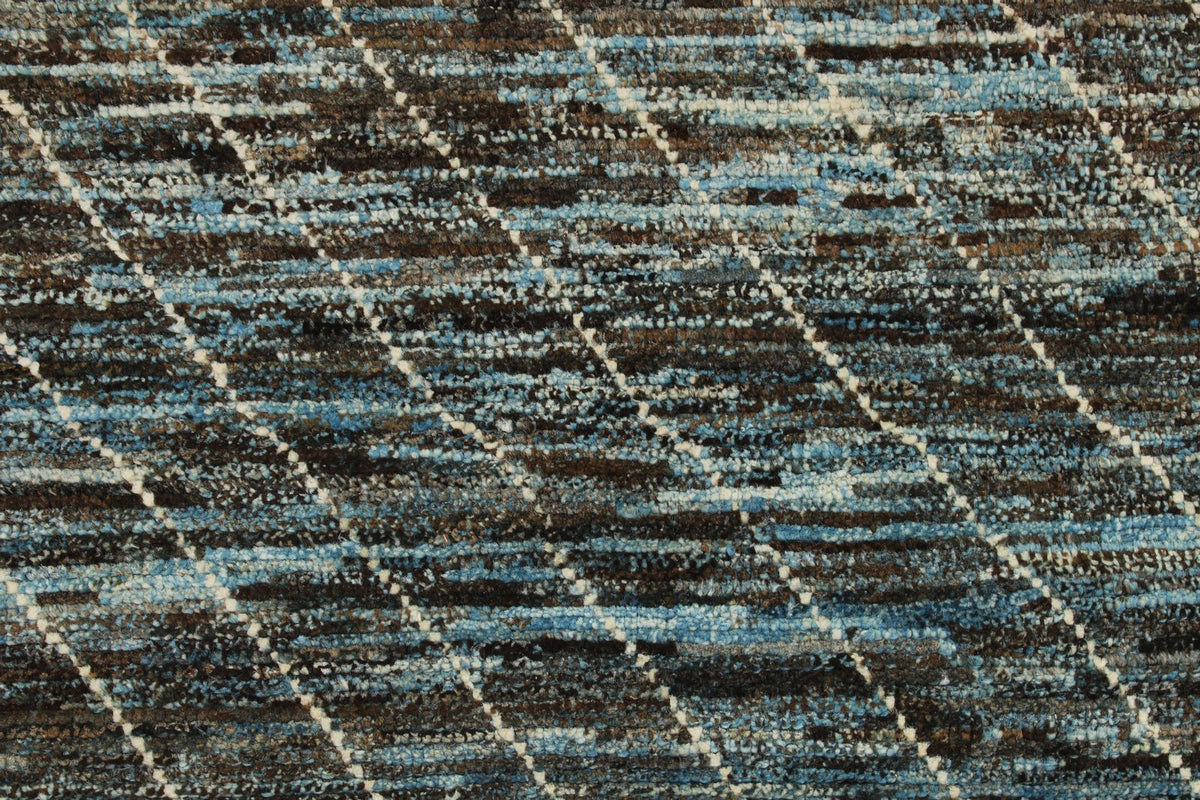 3x11 Blue and Brown Modern Contemporary Runner