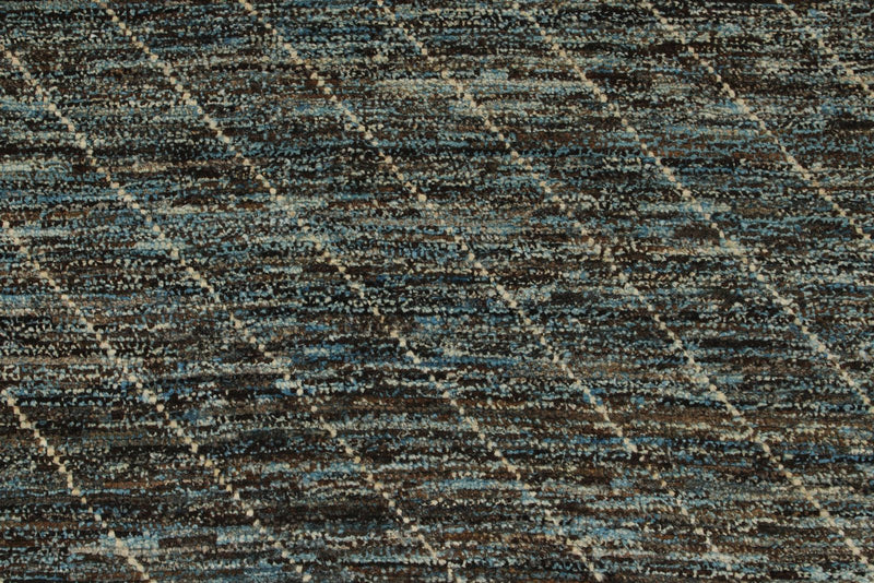 3x11 Blue and Brown Modern Contemporary Runner