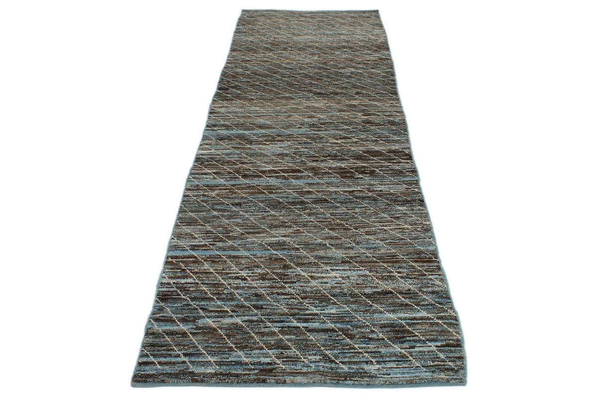 3x11 Blue and Brown Modern Contemporary Runner