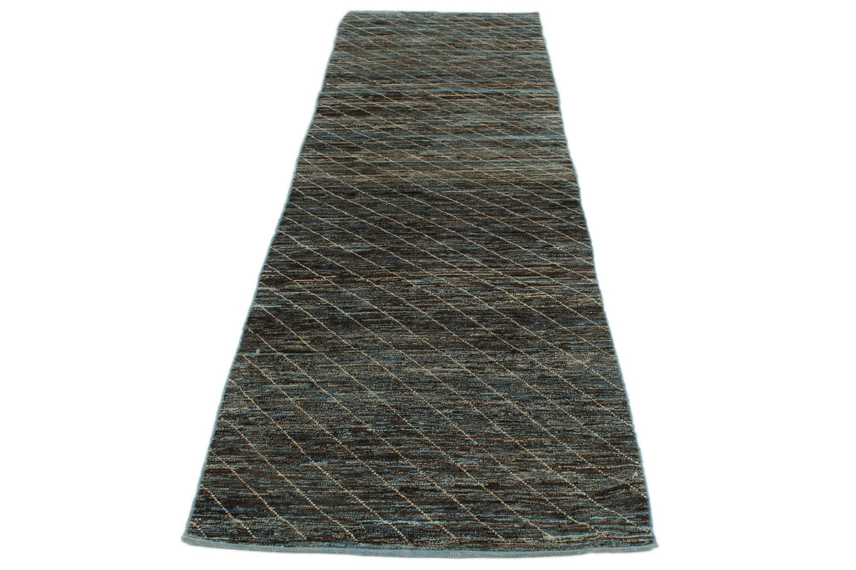 3x11 Blue and Brown Modern Contemporary Runner