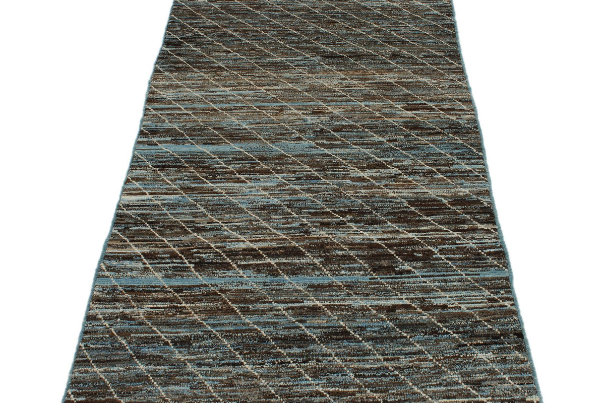 3x11 Blue and Brown Modern Contemporary Runner