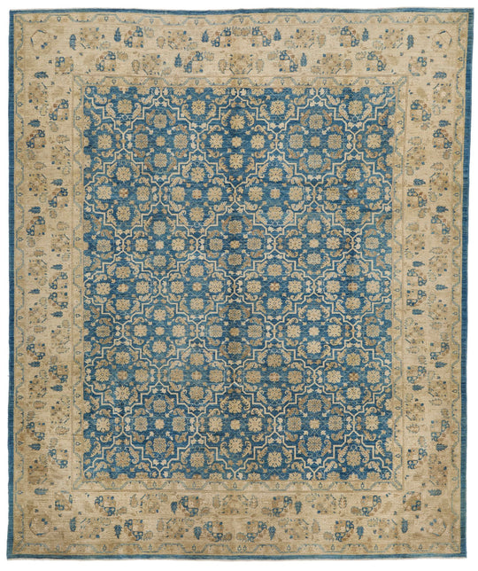 8x9 Blue and Ivory Persian Rug