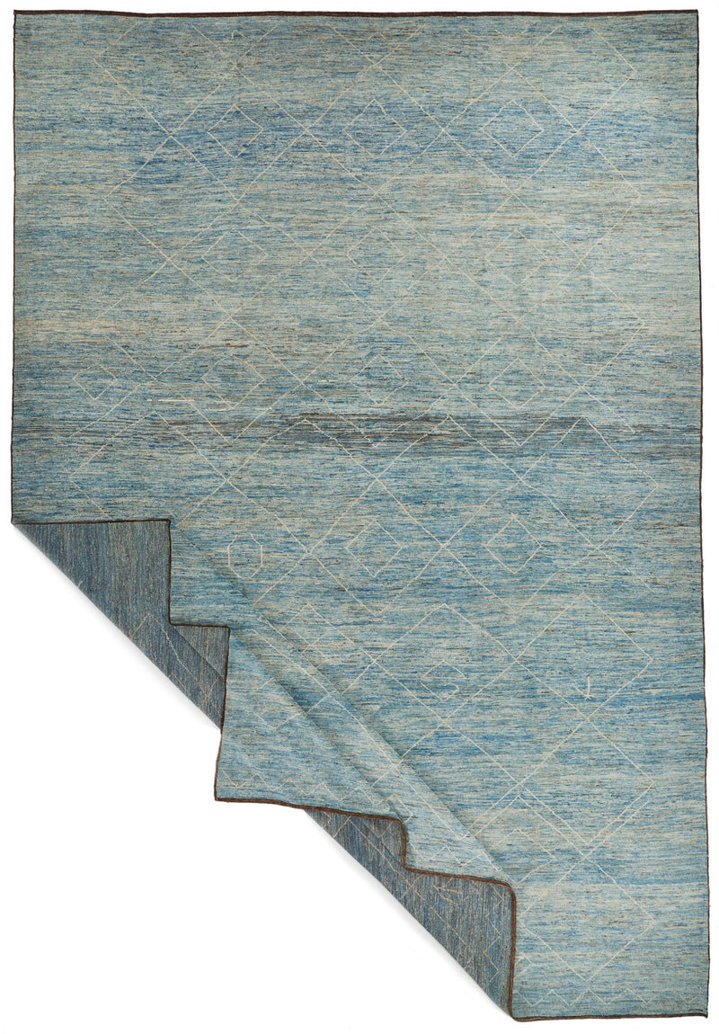 13x19 Blue and Ivory Modern Contemporary Rug