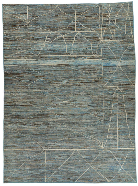 10x14 Blue and Ivory Modern Contemporary Rug