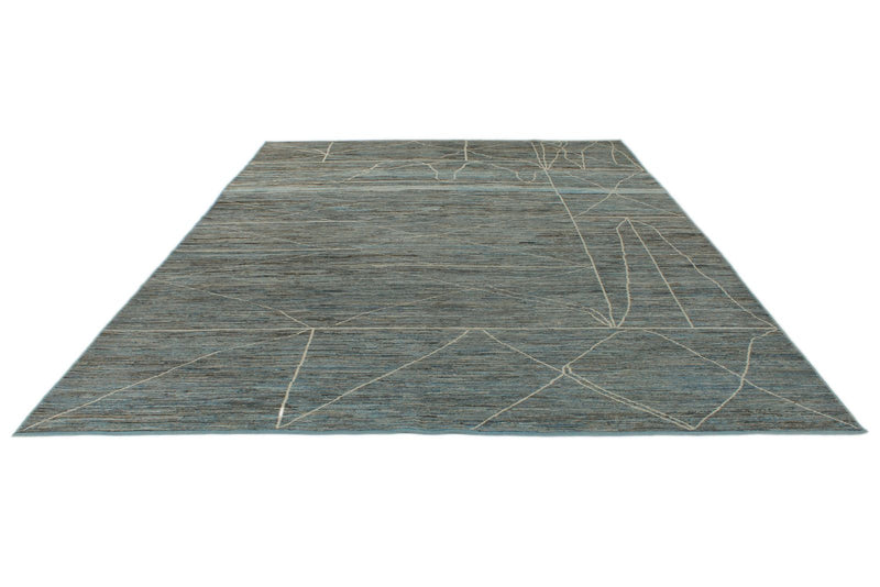 10x14 Blue and Ivory Modern Contemporary Rug