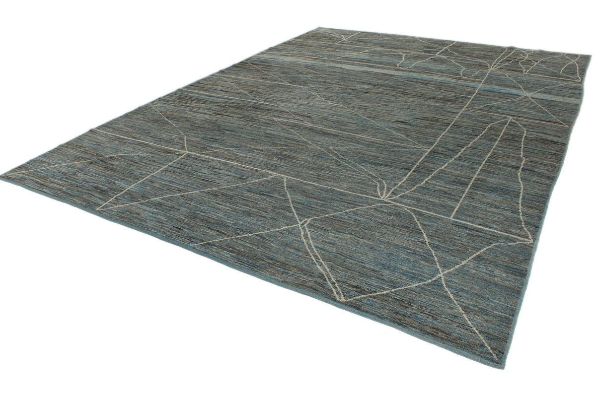 10x14 Blue and Ivory Modern Contemporary Rug