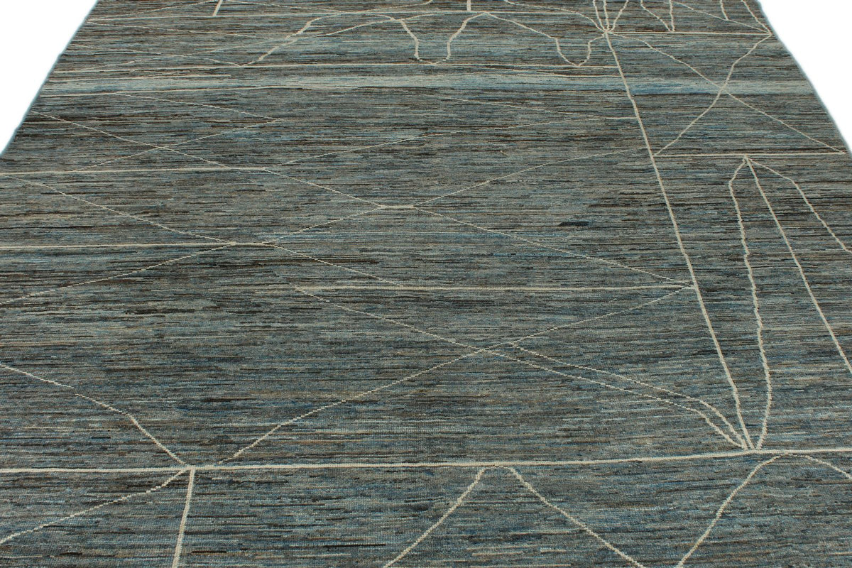 10x14 Blue and Ivory Modern Contemporary Rug