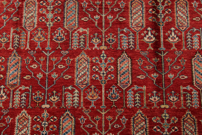 9x12 Red and Ivory Kazak Tribal Rug