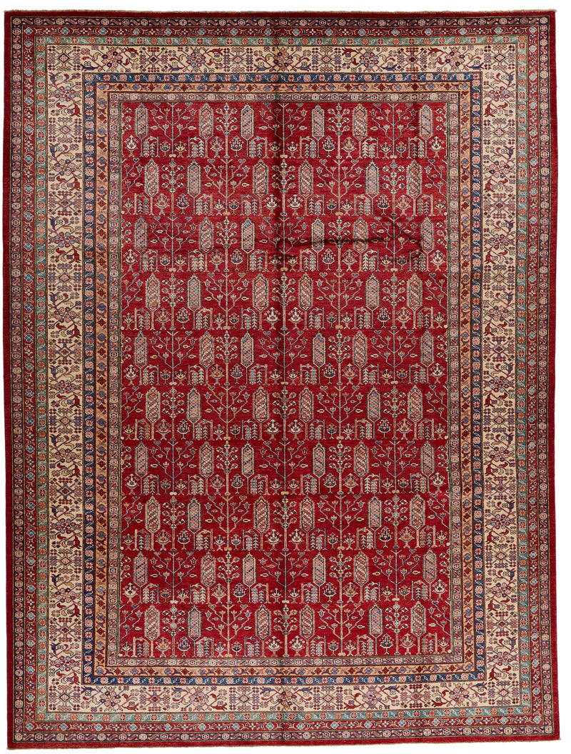 9x12 Red and Ivory Kazak Tribal Rug