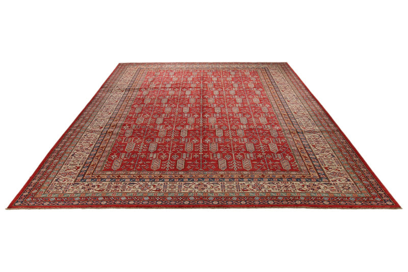 9x12 Red and Ivory Kazak Tribal Rug