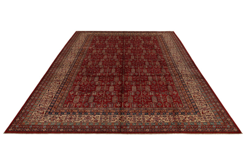 9x12 Red and Ivory Kazak Tribal Rug