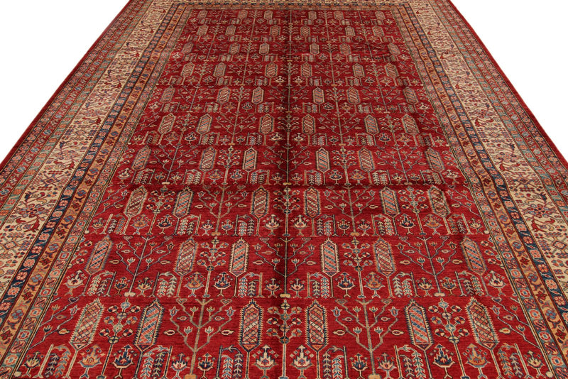 9x12 Red and Ivory Kazak Tribal Rug