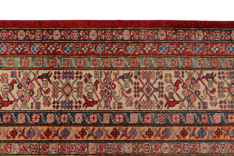 9x12 Red and Ivory Kazak Tribal Rug