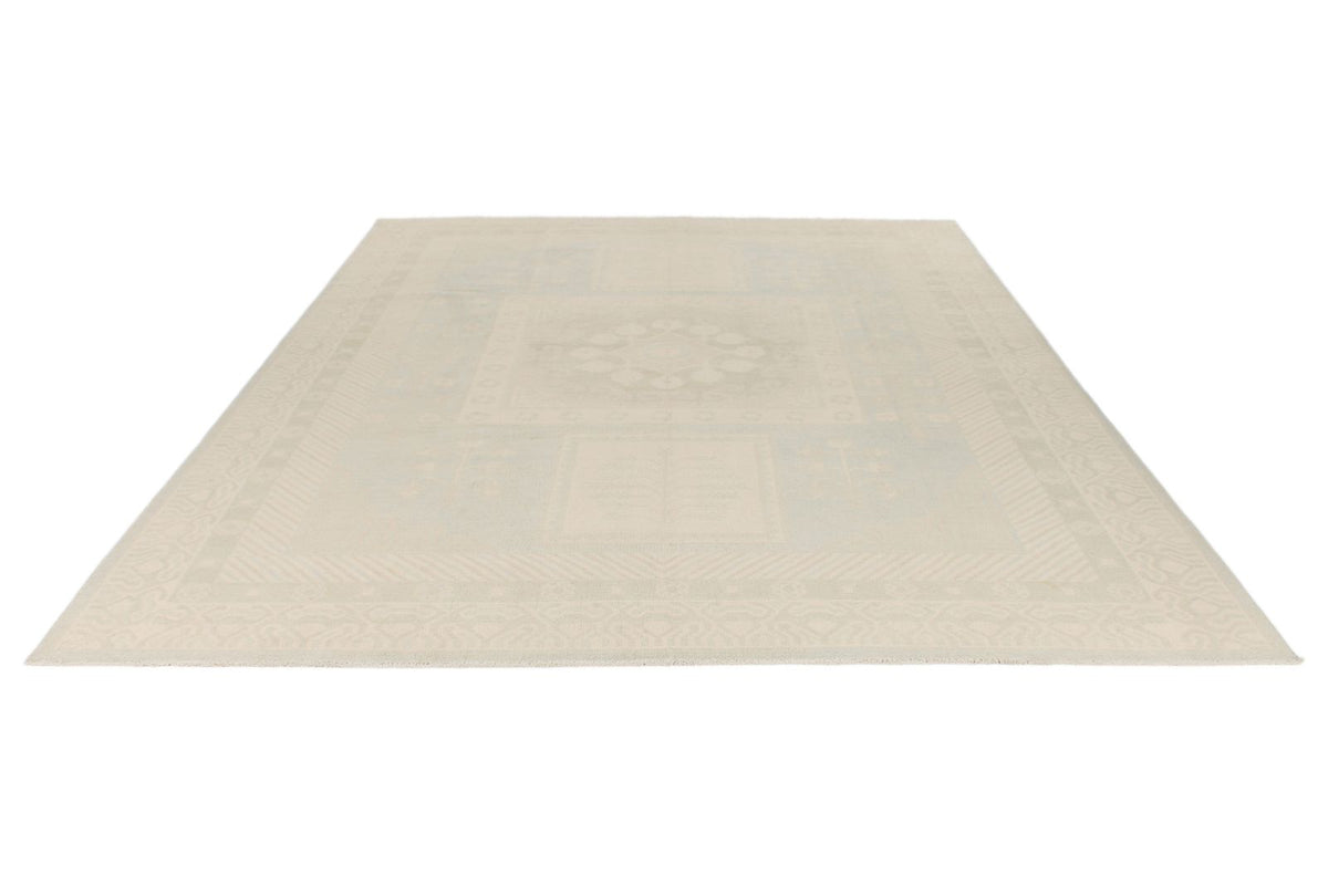 9x12 Light Blue and Ivory Turkish Tribal Rug
