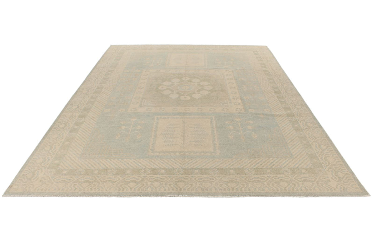 9x12 Light Blue and Ivory Turkish Tribal Rug