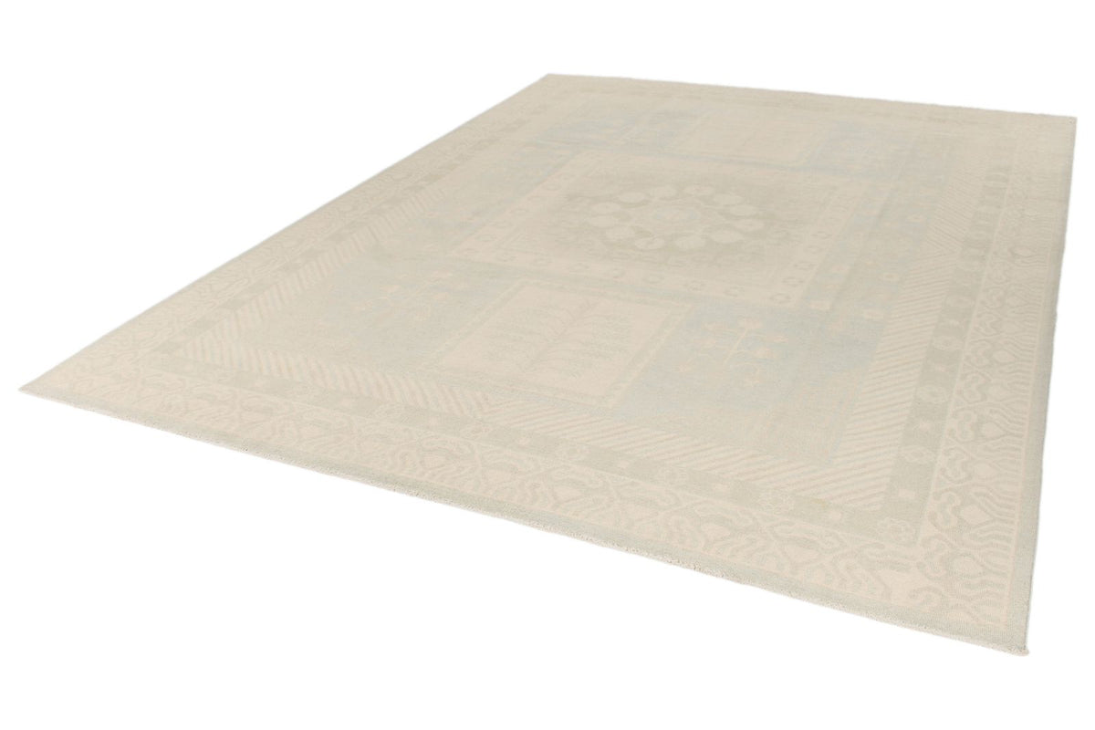 9x12 Light Blue and Ivory Turkish Tribal Rug