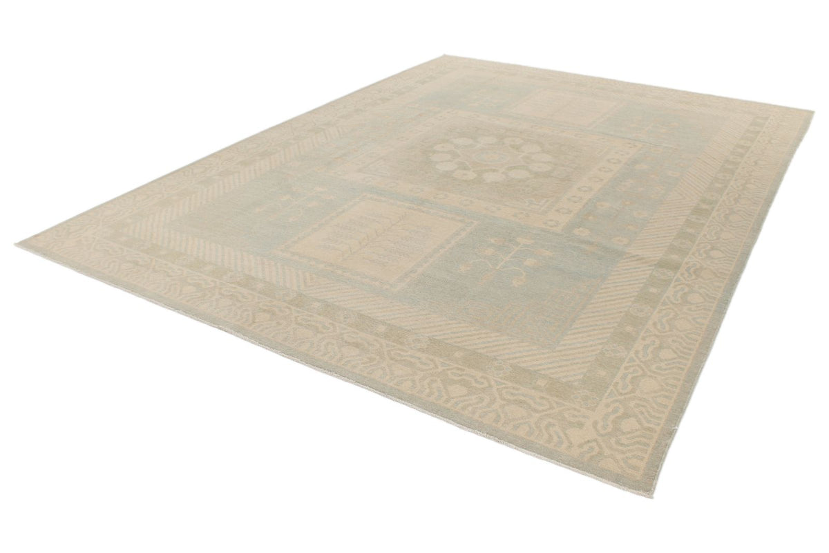 9x12 Light Blue and Ivory Turkish Tribal Rug