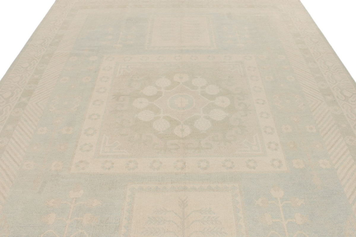 9x12 Light Blue and Ivory Turkish Tribal Rug