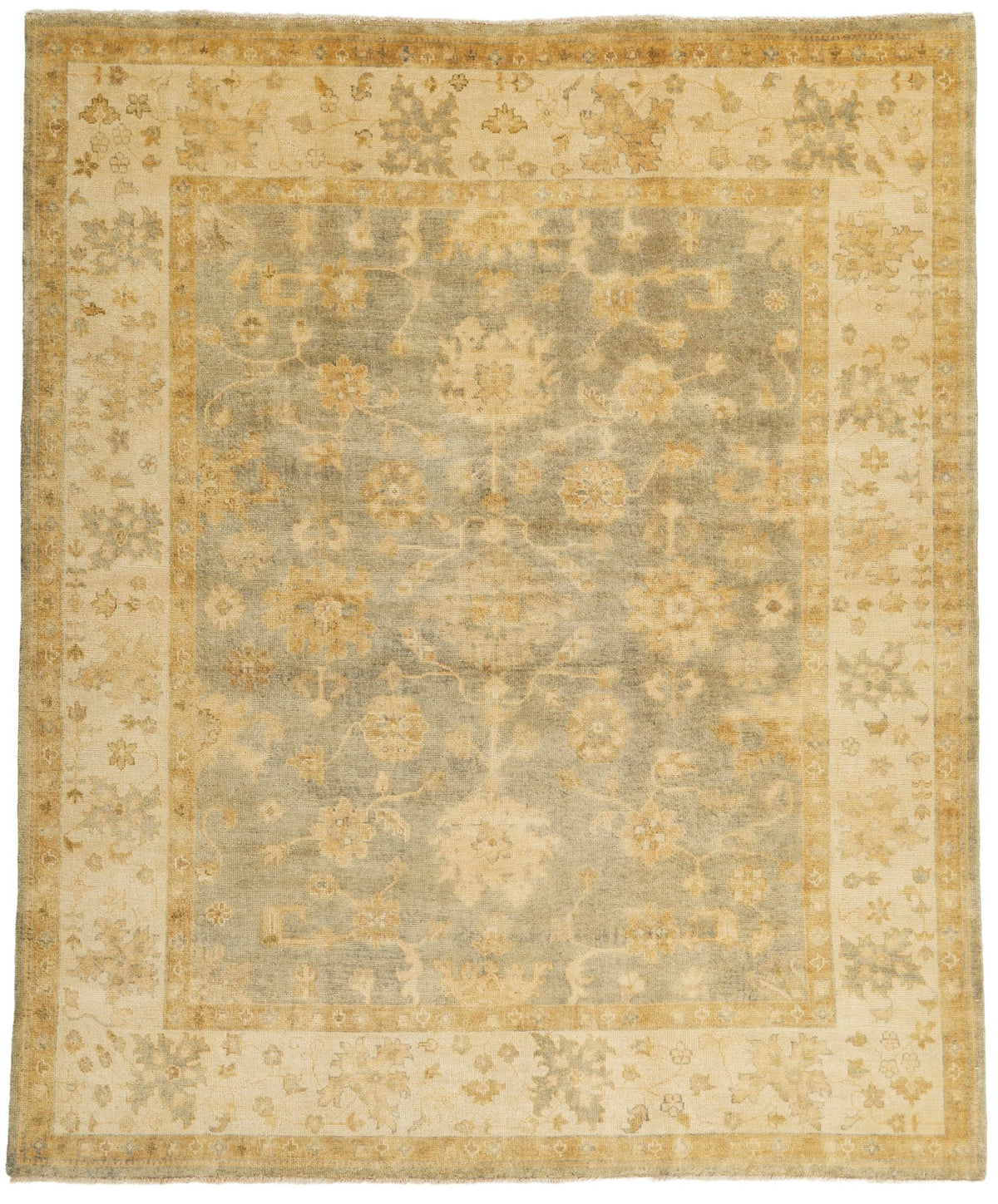 8x10 Gray and Ivory Turkish Oushak Rug