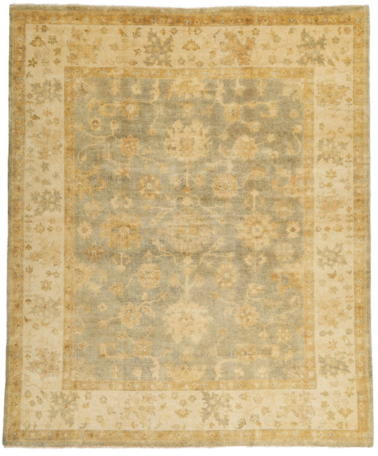 8x10 Gray and Ivory Turkish Oushak Rug