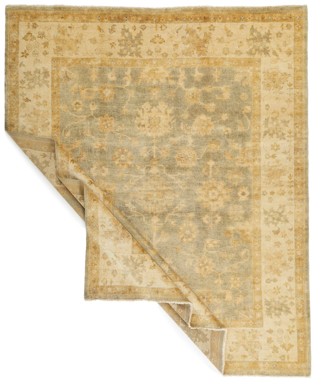 8x10 Gray and Ivory Turkish Oushak Rug