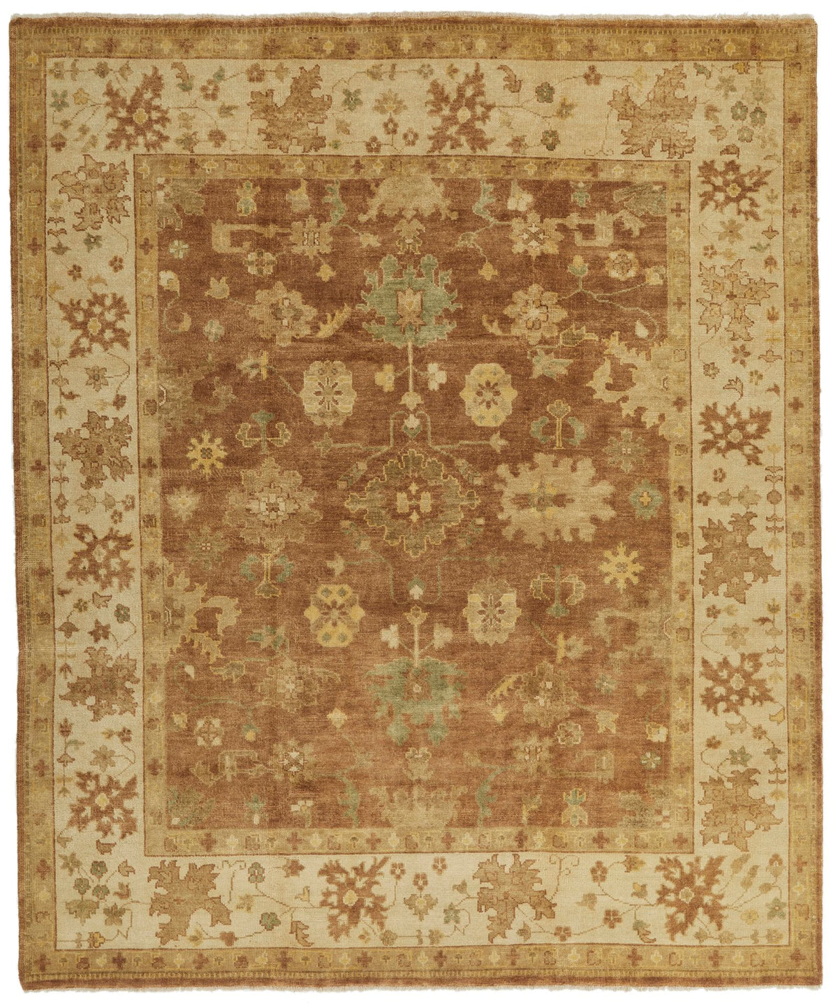 8x10 Brown and Ivory Turkish Oushak Rug
