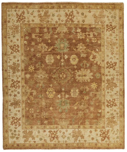 8x10 Brown and Ivory Turkish Oushak Rug