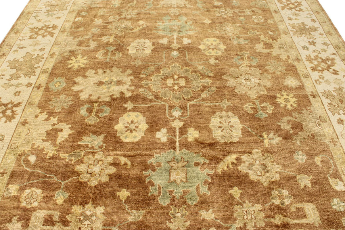 8x10 Brown and Ivory Turkish Oushak Rug