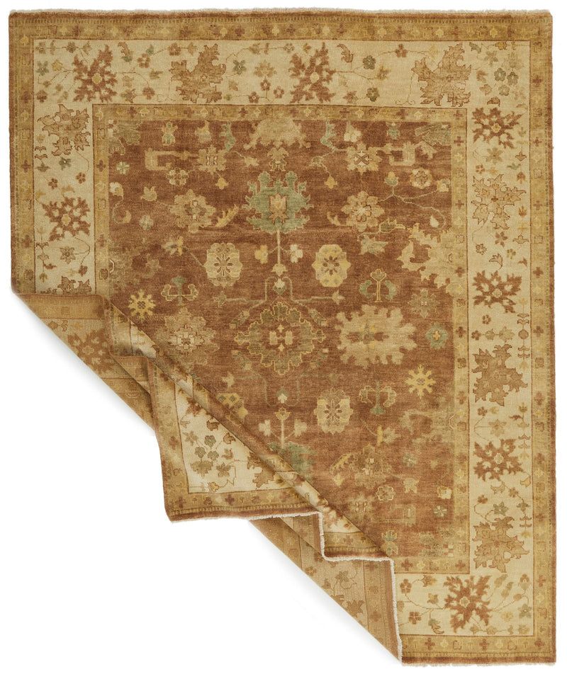 8x10 Brown and Ivory Turkish Oushak Rug