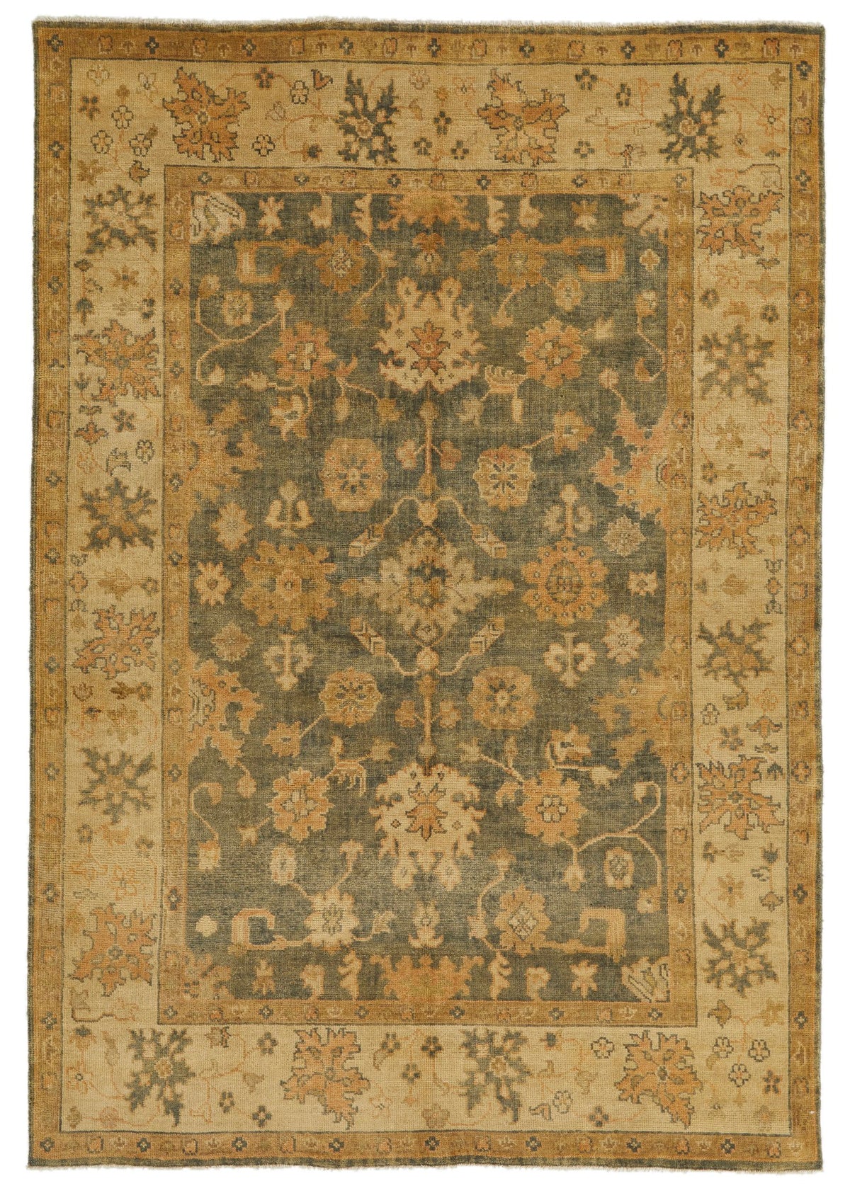 6x9 Gray and Ivory Turkish Oushak Rug