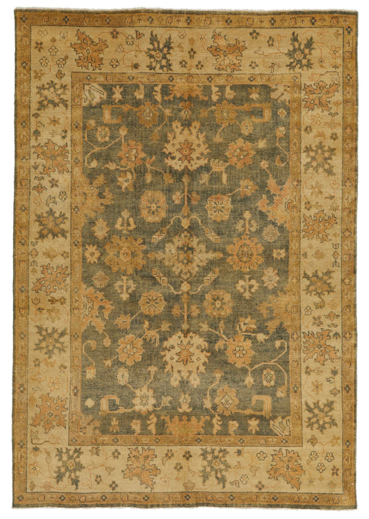 6x9 Gray and Ivory Turkish Oushak Rug
