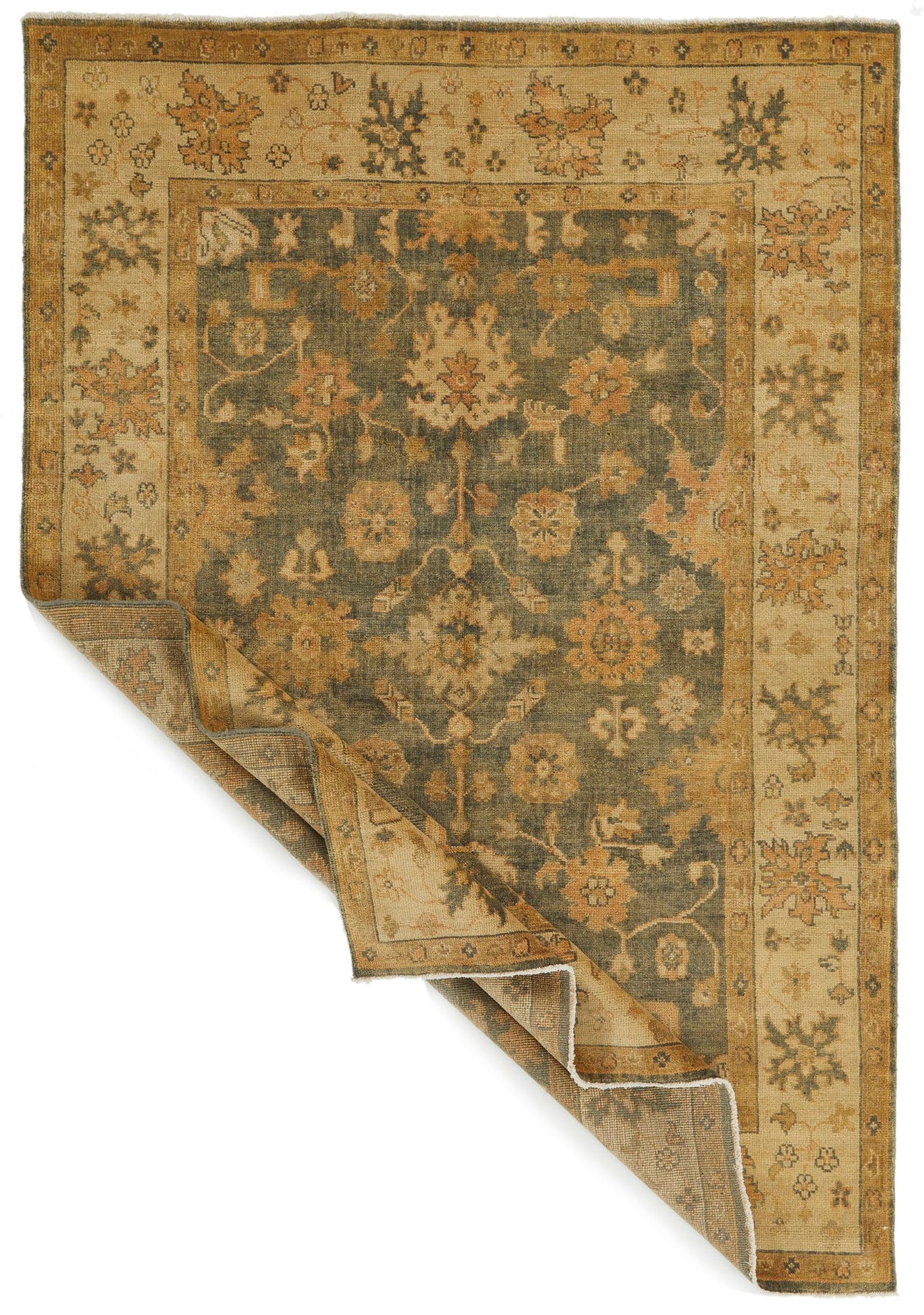 6x9 Gray and Ivory Turkish Oushak Rug
