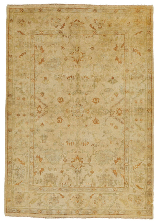 6x9 Ivory and Beige Turkish Oushak Rug
