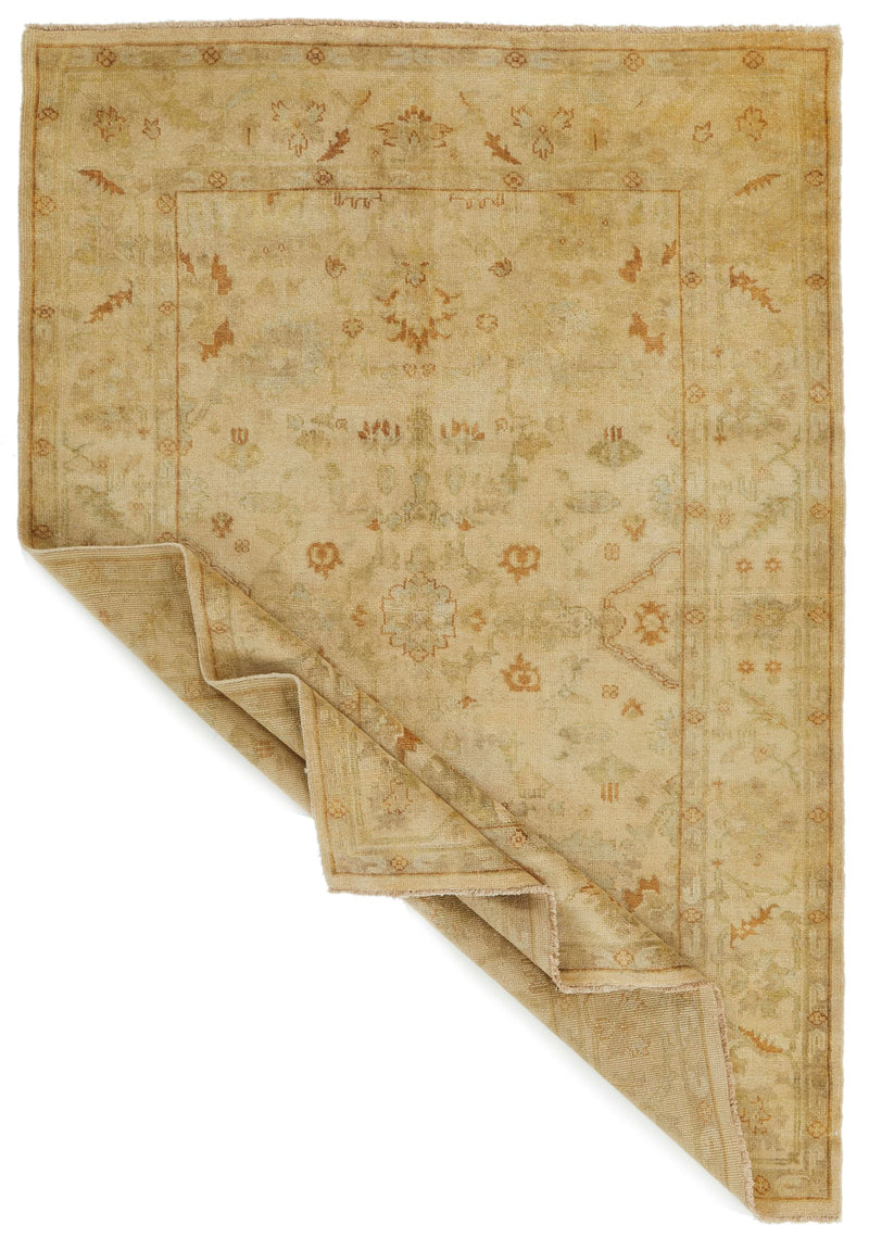 6x9 Ivory and Beige Turkish Oushak Rug