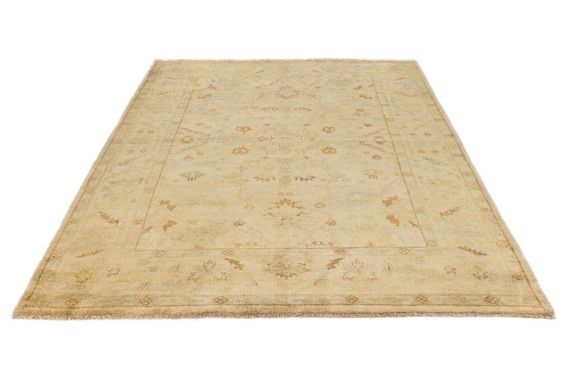 6x9 Ivory and Beige Turkish Oushak Rug