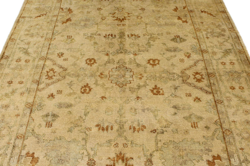 6x9 Ivory and Beige Turkish Oushak Rug