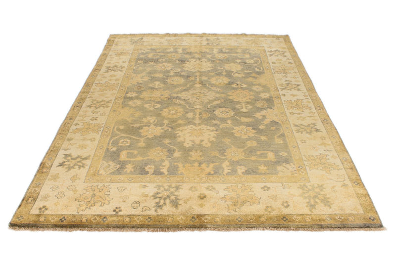 6x9 Gray and Beige Turkish Oushak Rug