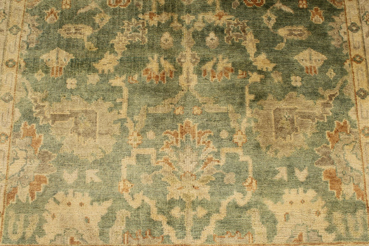 6x9 Green and Ivory Turkish Oushak Rug