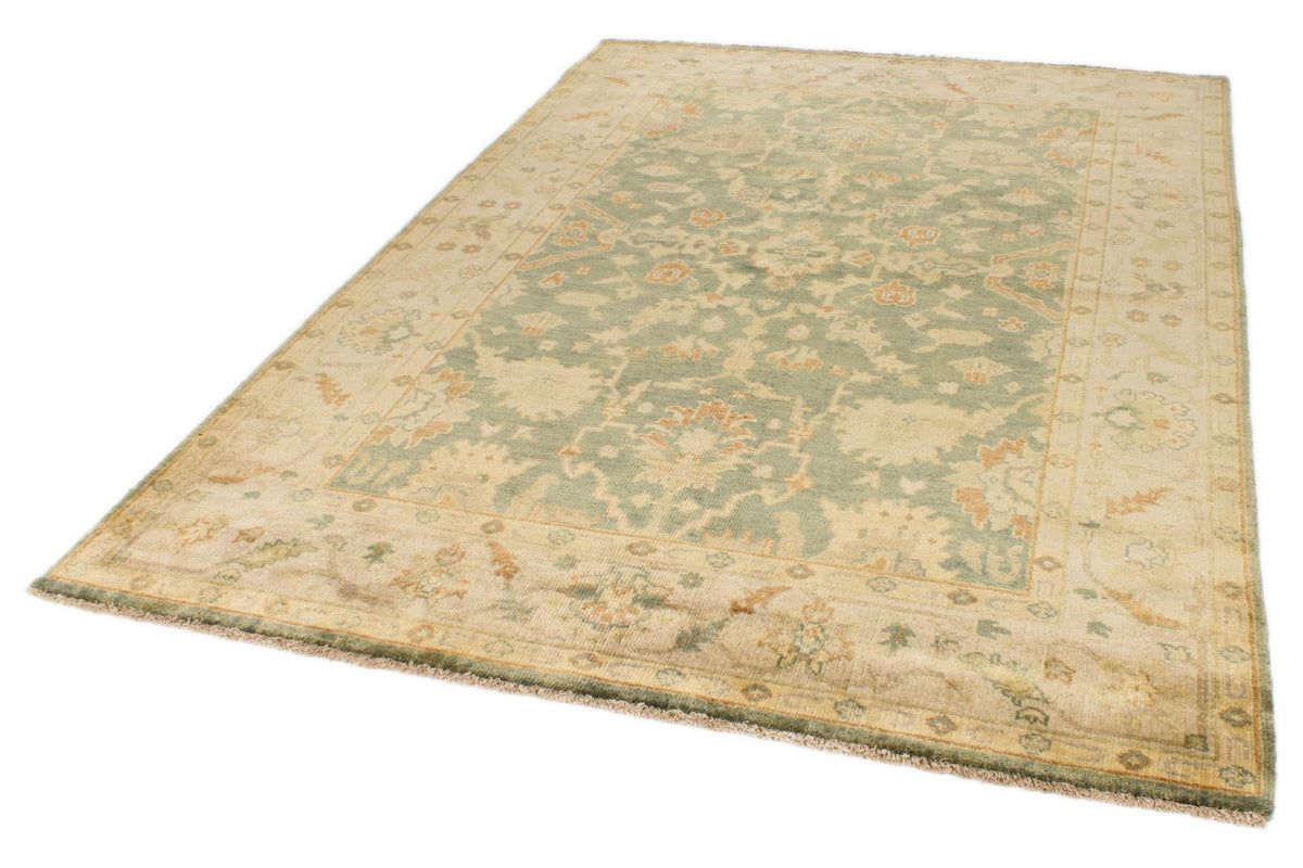 6x9 Green and Ivory Turkish Oushak Rug