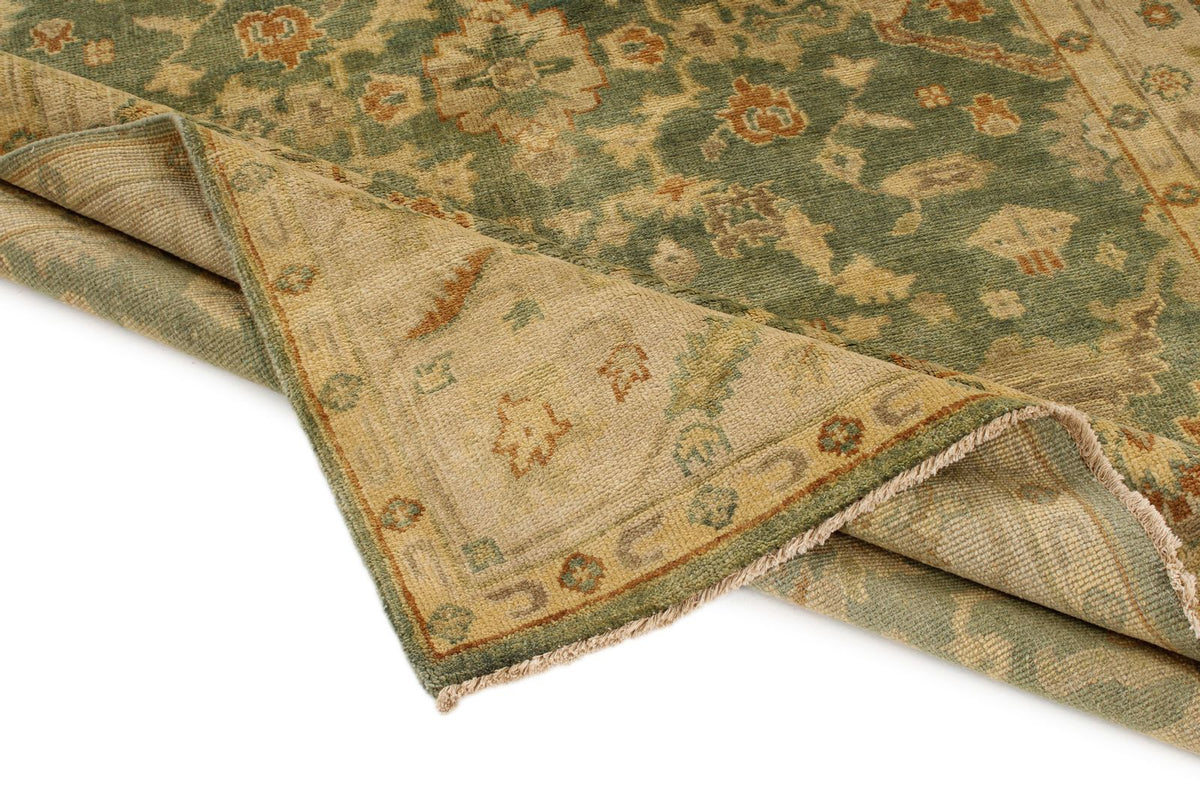 6x9 Green and Ivory Turkish Oushak Rug
