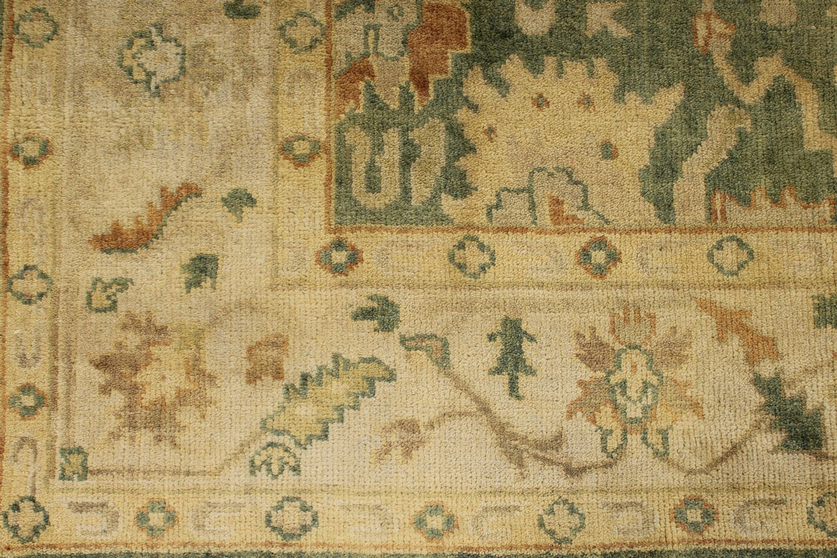 6x9 Green and Ivory Turkish Oushak Rug